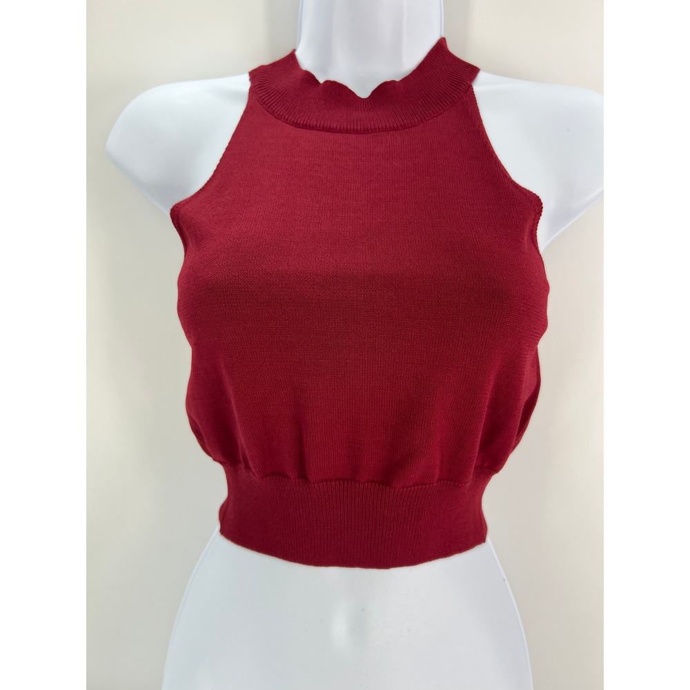Superdown Women M Burgundy Red Mock Neck Halter‎ Cropped Knit Top